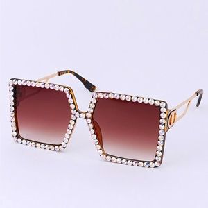 Square Crystal Framed Sunglasses Brown